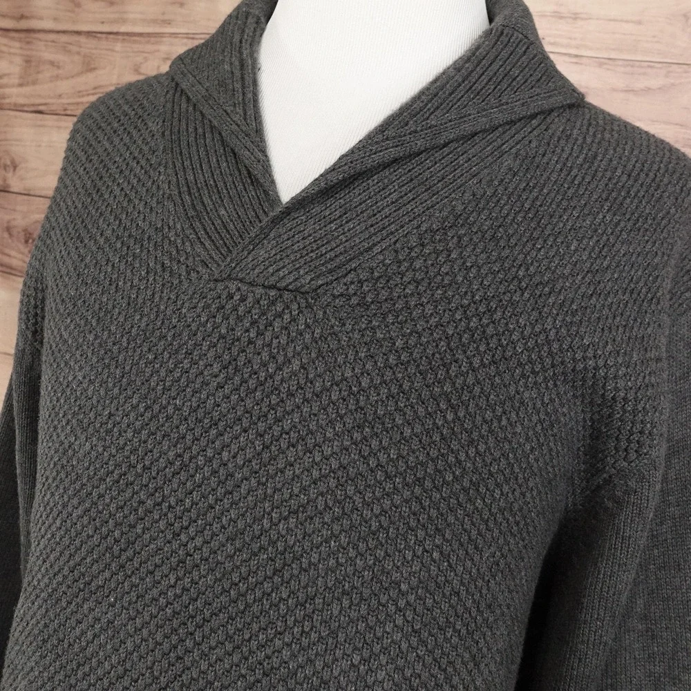 Roundtree & Yorke Sweater Mens 2XL Gray Shawl Collar Cotton Pullover Knit